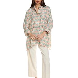 St. John Women’s Sz S Plaid Boxy Blouse Dolman Sleeve Button Down